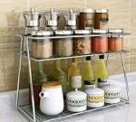 Kariox Stainless Steel Spice 2-Tier Trolley Container Organizer Organiser/Basket for Boxes Utensils Dishes Plates for Home (Multipurpose Kitchen Storage Shelf Shelves Holder Stand Rack)